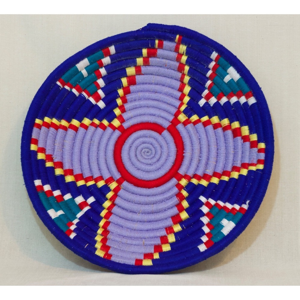 Vintage Handmade Coil Woven Yarn‎ Star Navajo Vibrant Basket Bowl
